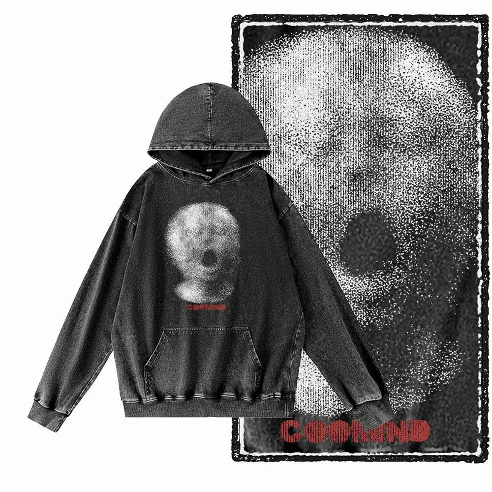 COOLMIND G24 Acid-Washed Black Graphic Hoodie