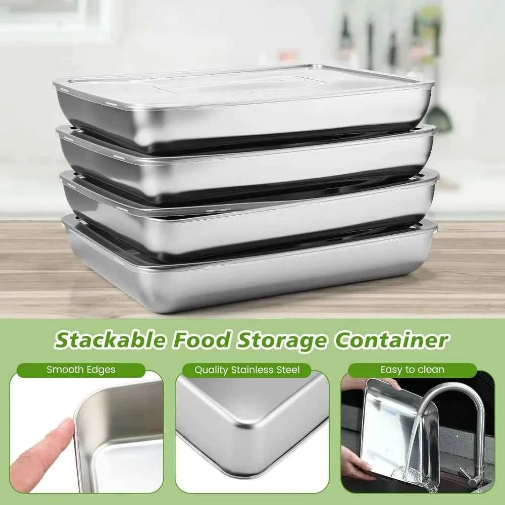12PC Stainless Steel Food Containers | Leakproof Stackable Meal Prep/Marinating Set - Oven & Freezer Safe Dishwasher