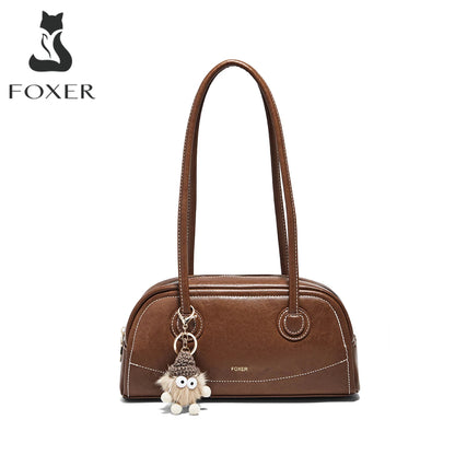 FOXER New Large Capaci Women's Handbag PU Leather Simple Retro Single Underarm Bag for Female Casual Commuting Pillow Bag Purse
