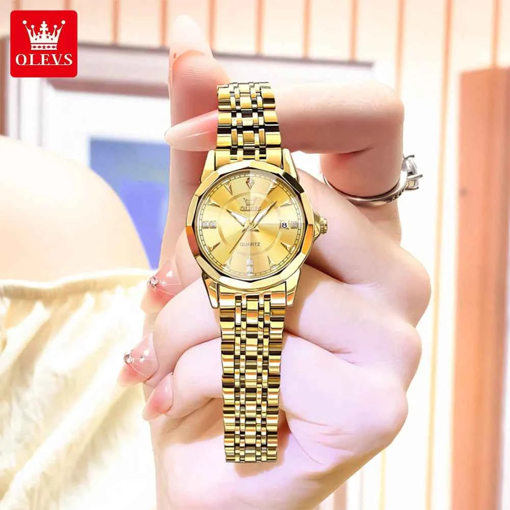 OLEVS 9977 Mens Watch Original Quartz Luminous Waterproof Day-Date Watch for Ladies and Gentlemen with Gift Box