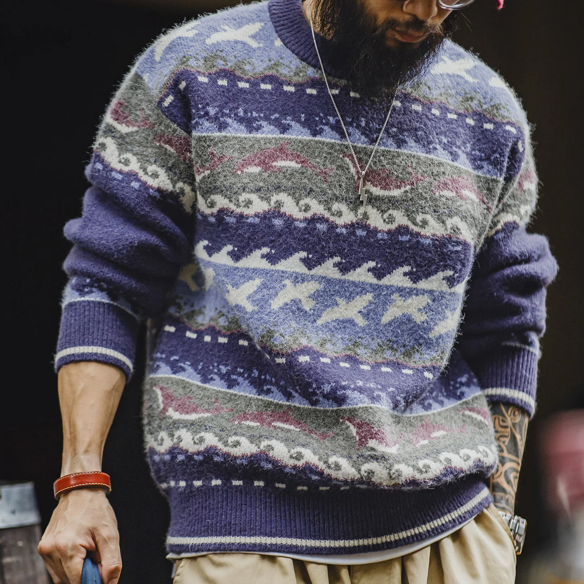 MADEN Blue Fair Isle Crew-Neck Sweater