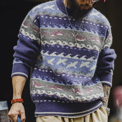 MADEN Blue Fair Isle Crew-Neck Sweater