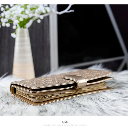 FOXER Split Leather Women's Long Wallet in Gold