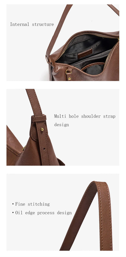FOXER Genuine Leather Hobo Bag Lady Vintage Commuter Shoulder Bag Large Capacity Soft Leather Women Underarm Bag For Daily