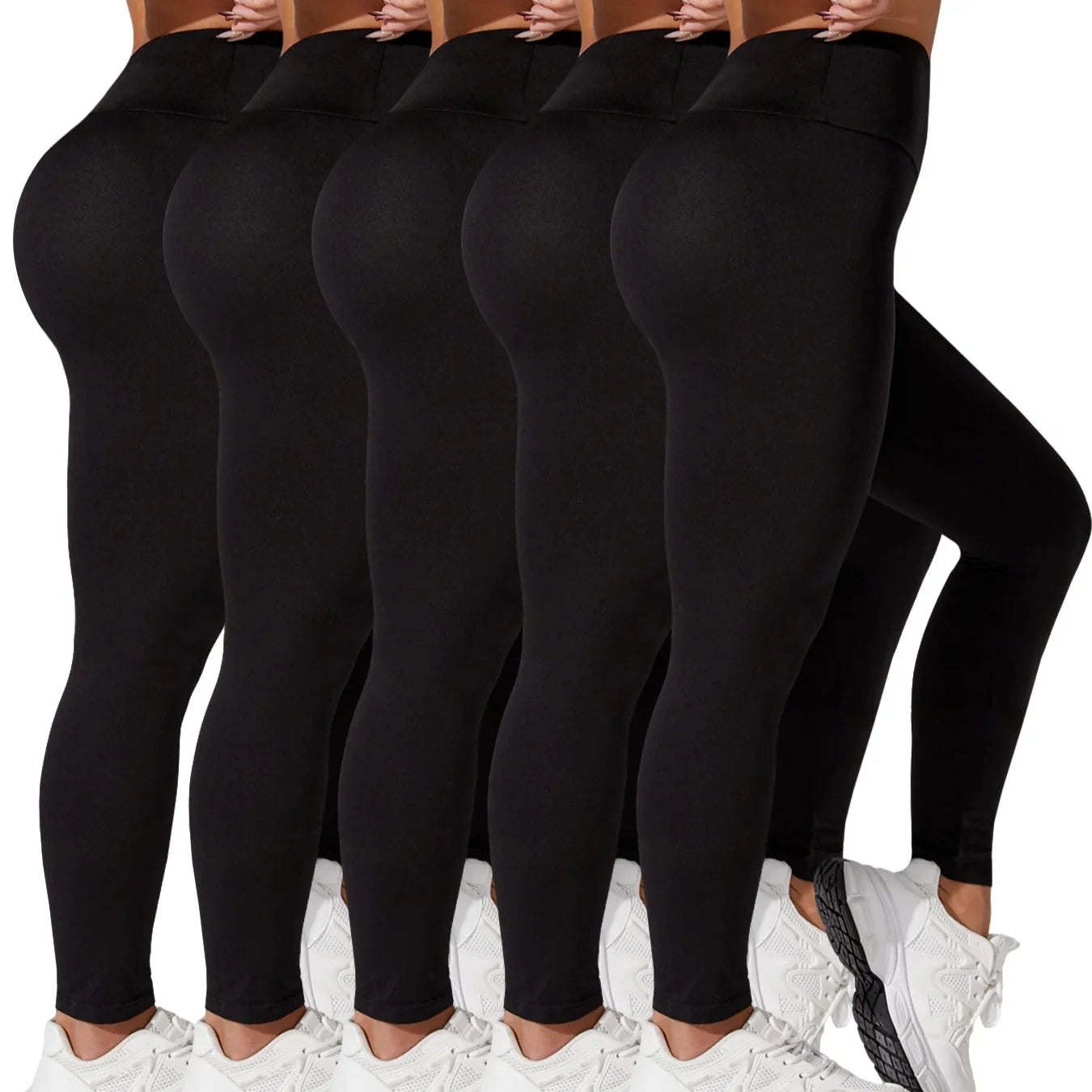 5-Pack of Women's High-Waisted Workout Leggings (various sizes and colours available) Habicare