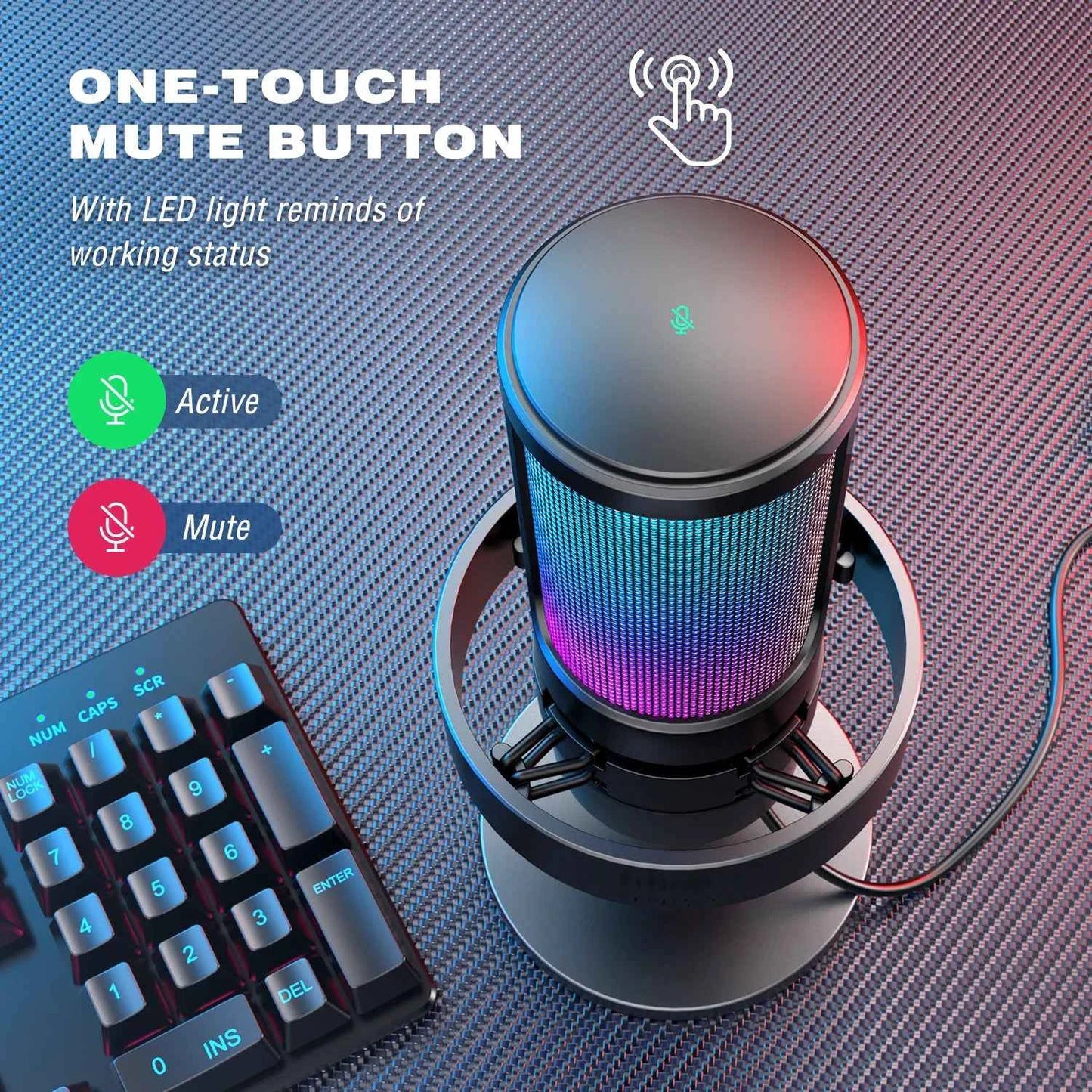 FIFINE USB microphone for recording and streaming, shown on a desk with a stand, ideal for podcasting and content creation.