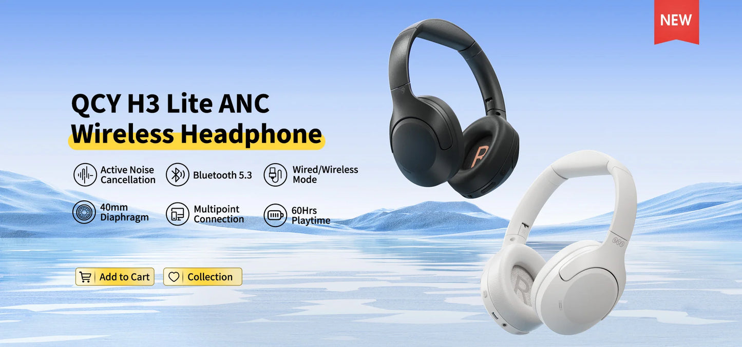 QCY H3 Lite ANC Wireless Headphones with Bluetooth 5.3, 40mm Driver, and 60H HiFi Sound - ShopHub