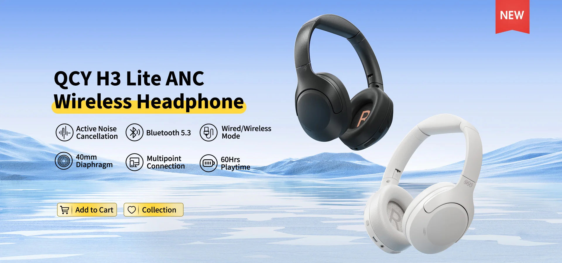 QCY H3 Lite ANC Wireless Headphones with Bluetooth 5.3, 40mm Driver, and 60H HiFi Sound - ShopHub