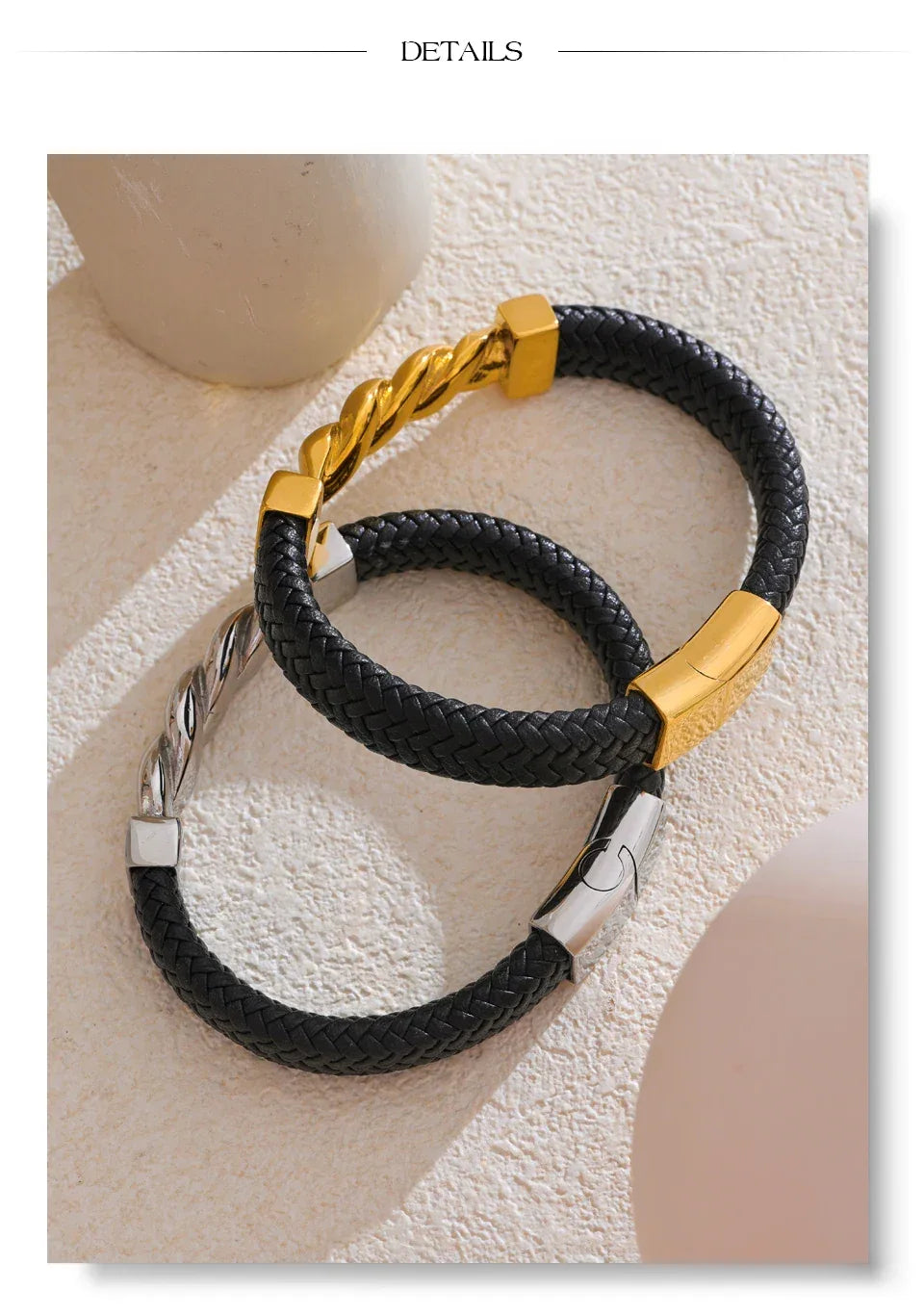 65mm Leather Metal Twisted Chain Handmade Wide Bracelet Bangle - ShopHub