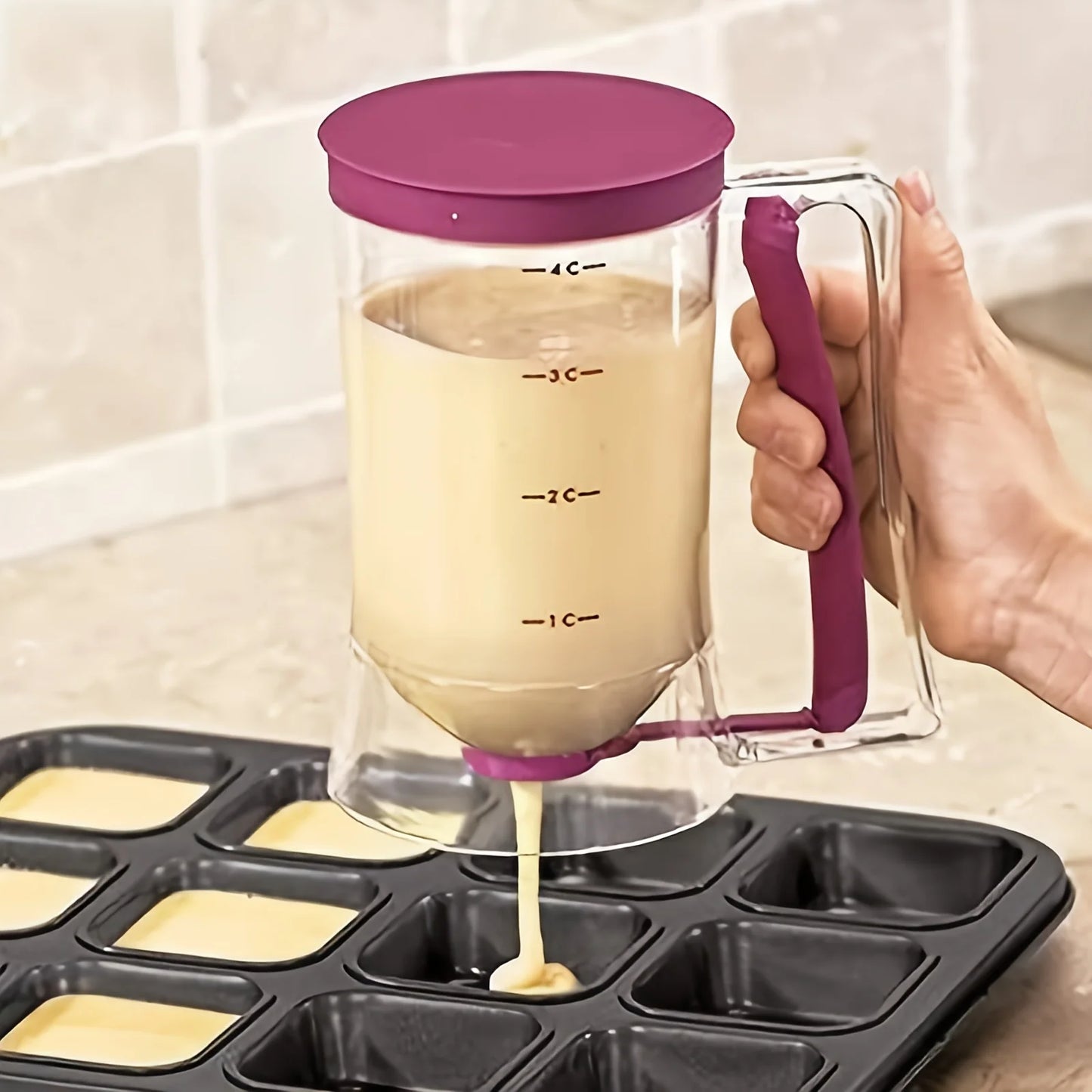 Foldable Batter Dispenser for Pancakes, Cupcakes, and Waffles - Non-Drip Tool with 6 Nozzles