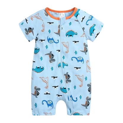 Kids Tales Playful Prints Cotton-Blend Short-Sleeve Baby Romper