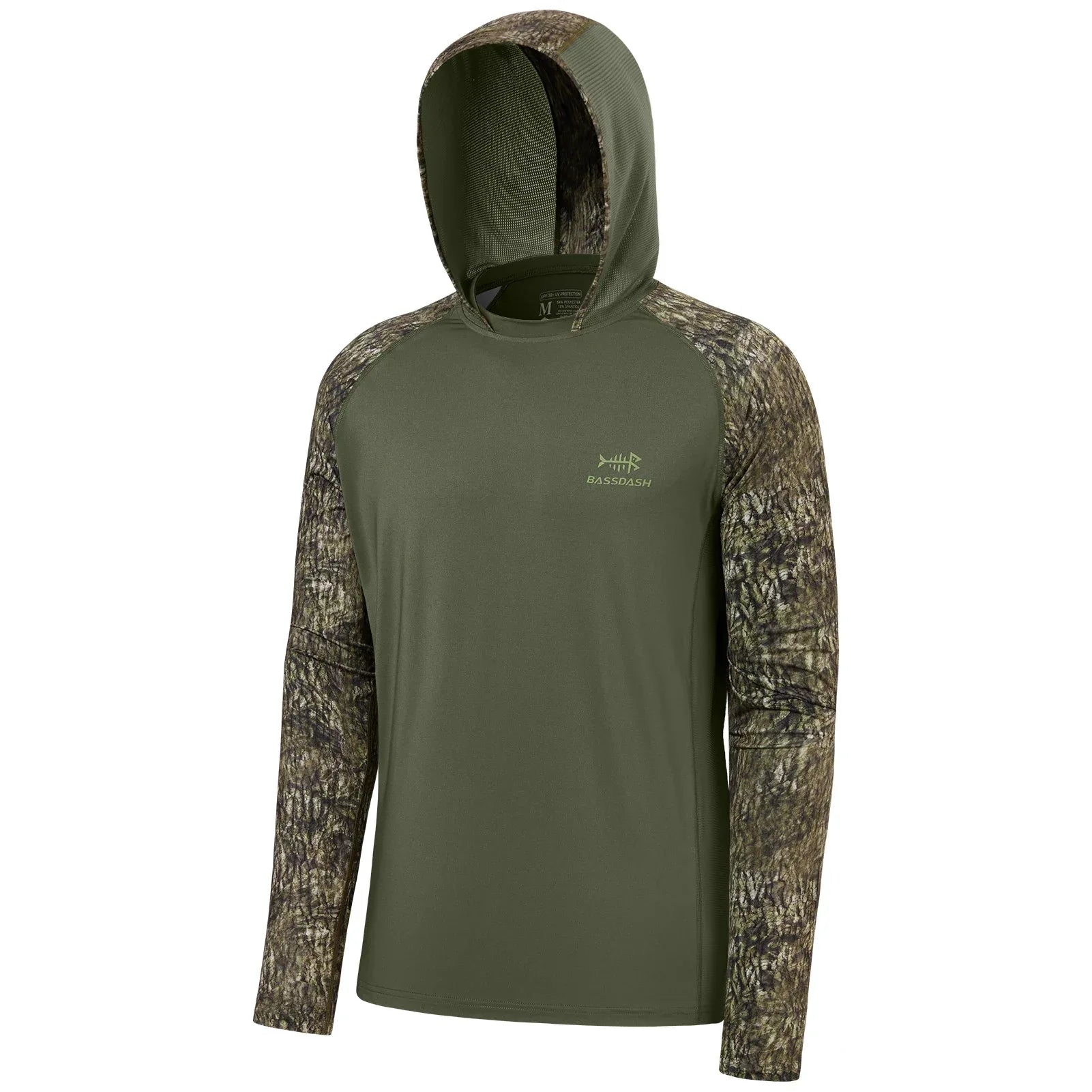 BASSDASH Men’s UPF 50 Performance Fishing Shirt Cooling Hoodie Olive Green Mossy