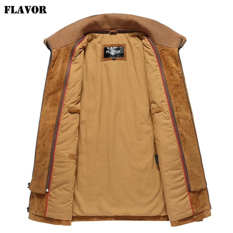 FLAVOR Men's Classic Suede Leather Winter Jacket