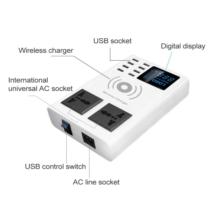 YC-CDA10W 10W Multi Port USB Intelligent Digital Display Fast Charging Wireless Charger, UK Plug