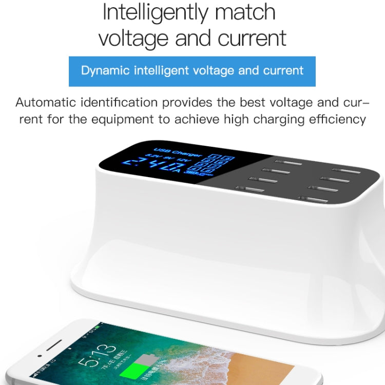 YC-CDA19A 8-port USB Multi-function 40W Intelligent Digital Display Fast Charging Dock, UK Plug