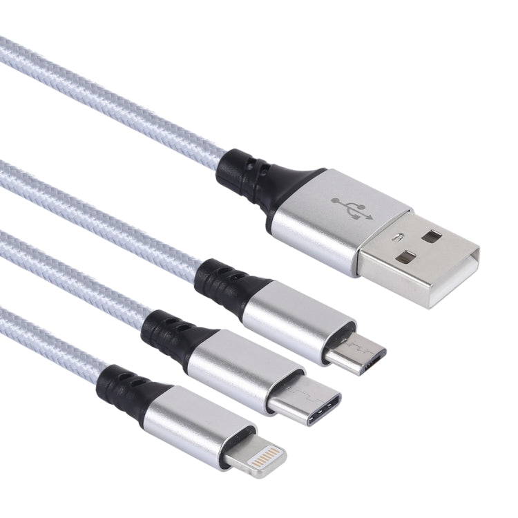 2A 1.2m 3 in 1 USB to 8 Pin & USB-C / Type-C & Micro USB Nylon Weave Charging Cable