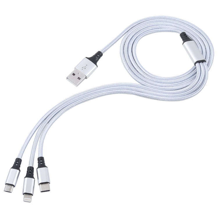 2A 1.2m 3 in 1 USB to 8 Pin & USB-C / Type-C & Micro USB Nylon Weave Charging Cable