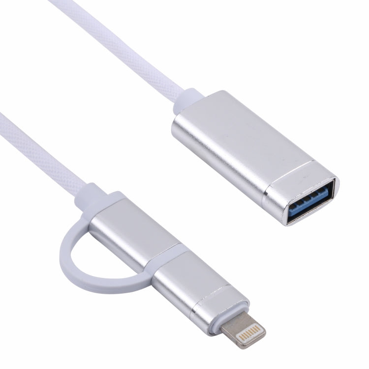 USB 3.0 Female to 8 Pin + USB-C / Type-C Male Charging + Transmission OTG Nylon Braided Adapter Cable, Cable Length: 11cm