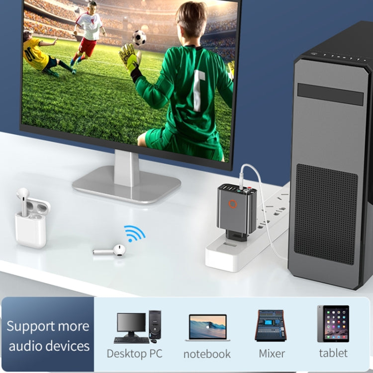 K16 2 in 1 3.5mm AUX + RAC Dual Output Plug-in Bluetooth 5.0 Audio Transmitter Receiver with Remote Control, EU Plug