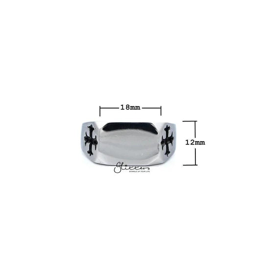 Men's Stainless Steel Glossy Rectangle with Crosses Casting Rings.