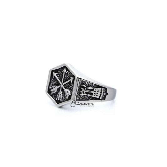 Stainless Steel Antiqued Crossed Three Arrows Casting Men's Rings