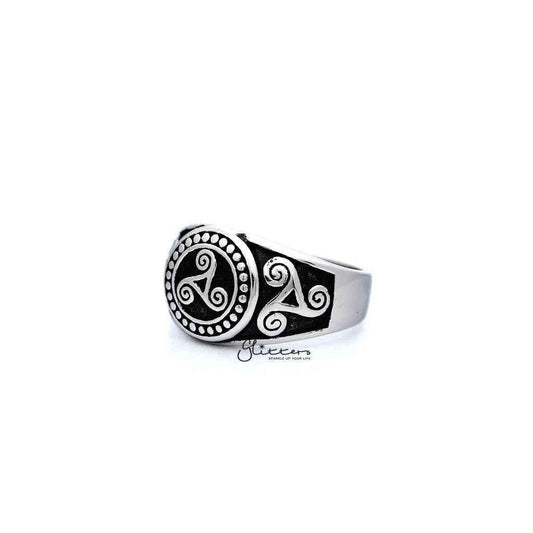 Stainless Steel Antiqued Triskele / Triple Spirals Casting Men's Rings