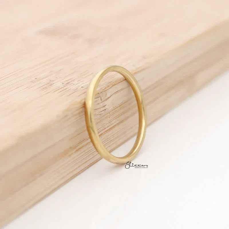 Gold Plated 2mm Wide Glossy Mirror Polished Stainless Steel Plain Band Ring