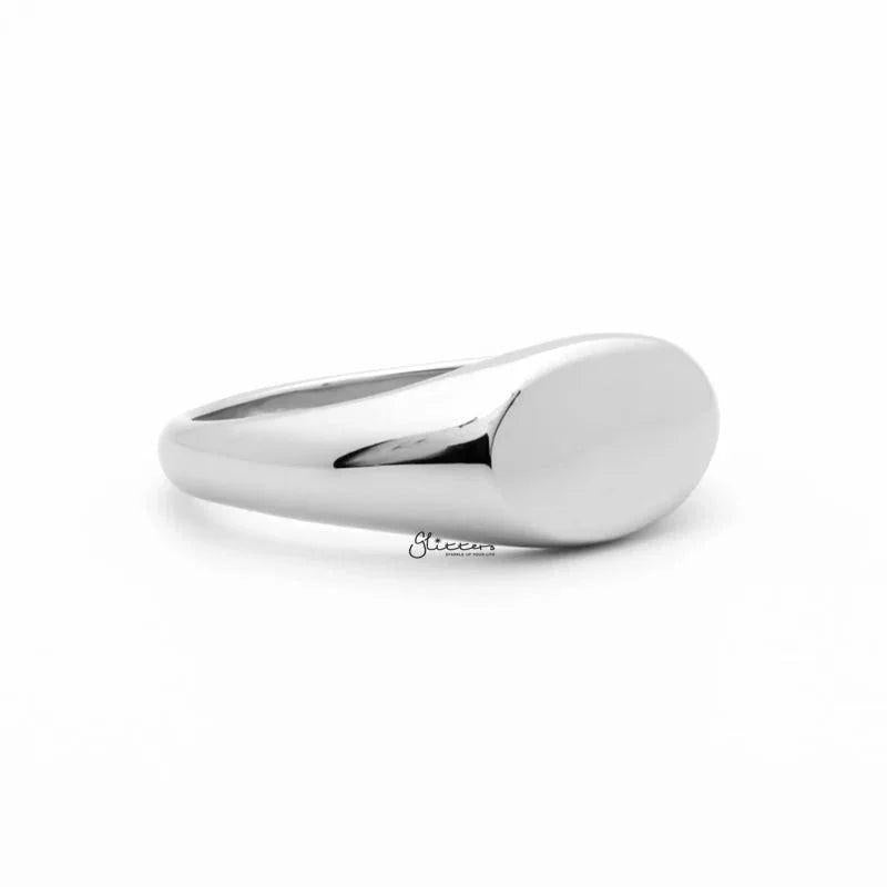 Stainless Steel Oval Signet Ring - Silver.