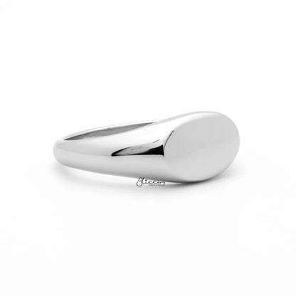 Stainless Steel Oval Signet Ring - Silver.