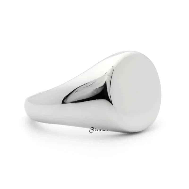 Stainless Steel Round Signet Ring - Silver