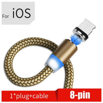 USB to 8 Pin Magnetic Metal Connector Nylon Two-color Braided Magnetic Charging Cable, Cable Length: 1m, 8 Pin