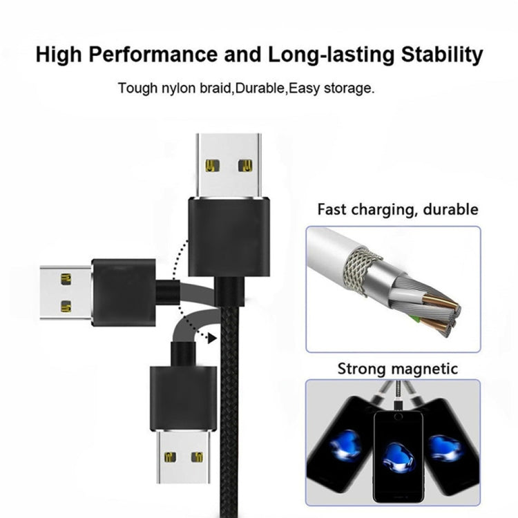 USB to 8 Pin Magnetic Metal Connector Nylon Two-color Braided Magnetic Charging Cable, Cable Length: 1m, 8 Pin