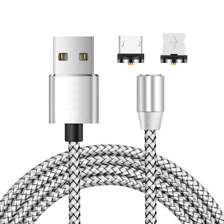 2 in 1 USB to 8 Pin + Micro USB Magnetic Metal Interface Nylon Braided Charging Cable, Length: 1m