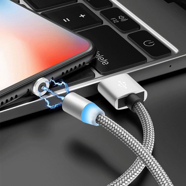 2 in 1 USB to 8 Pin + Micro USB Magnetic Metal Interface Nylon Braided Charging Cable, Length: 1m