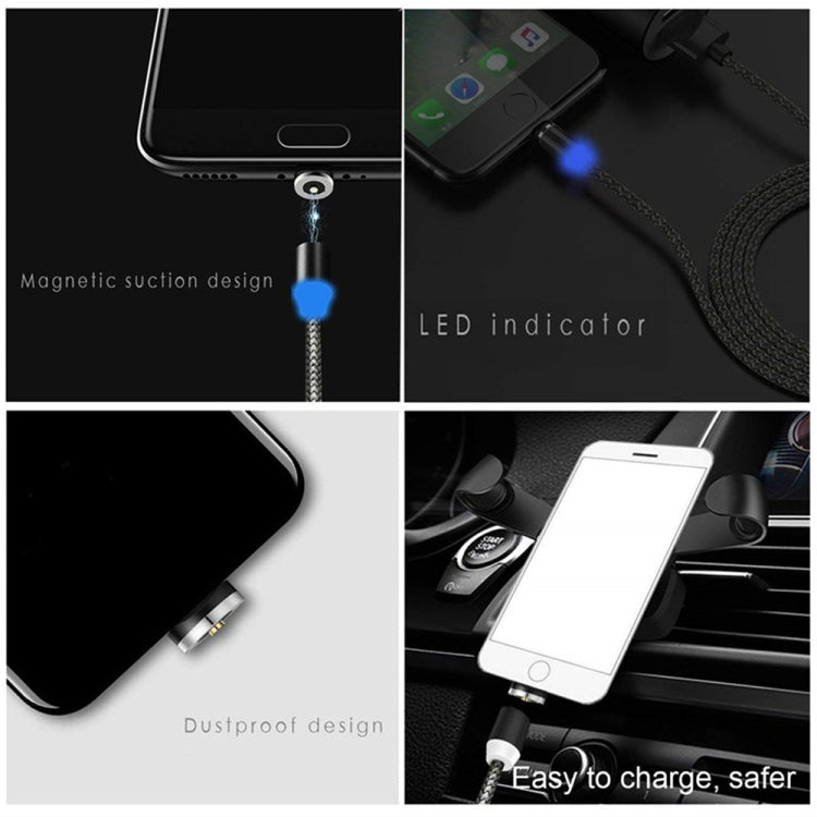 2 in 1 USB to 8 Pin + Micro USB Magnetic Metal Interface Nylon Braided Charging Cable, Length: 1m