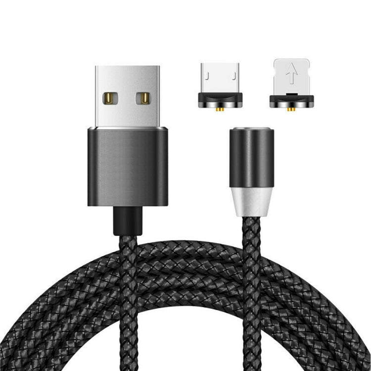 2 in 1 USB to 8 Pin + Micro USB Magnetic Metal Interface Nylon Braided Charging Cable, Length: 1m