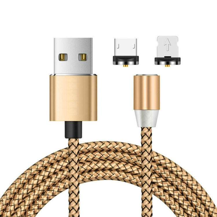 2 in 1 USB to 8 Pin + Micro USB Magnetic Metal Interface Nylon Braided Charging Cable, Length: 1m