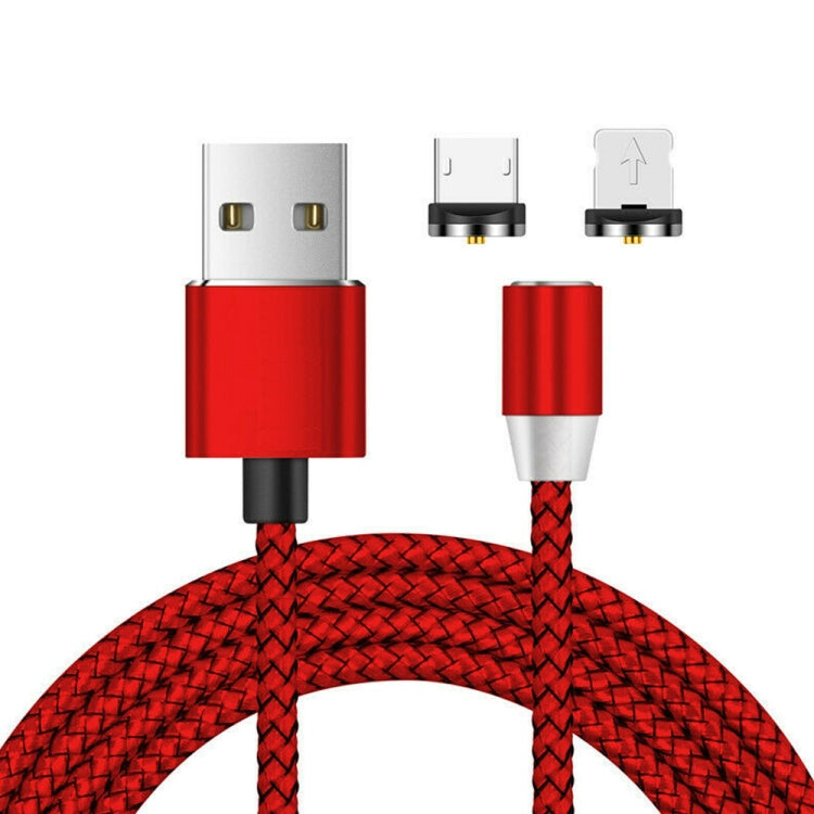 2 in 1 USB to 8 Pin + Micro USB Magnetic Metal Interface Nylon Braided Charging Cable, Length: 1m