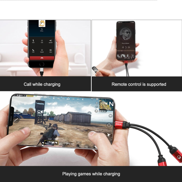 ENKAY ENK-AT104 8 Pin to Dual 8 Pin Charging Listen to Songs Aluminum Alloy Adapter Conversion Cable