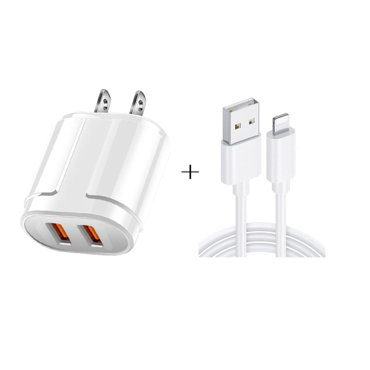 Dual USB Portable Travel Charger + 1 Meter USB to 8 Pin Data Cable, US Plug
