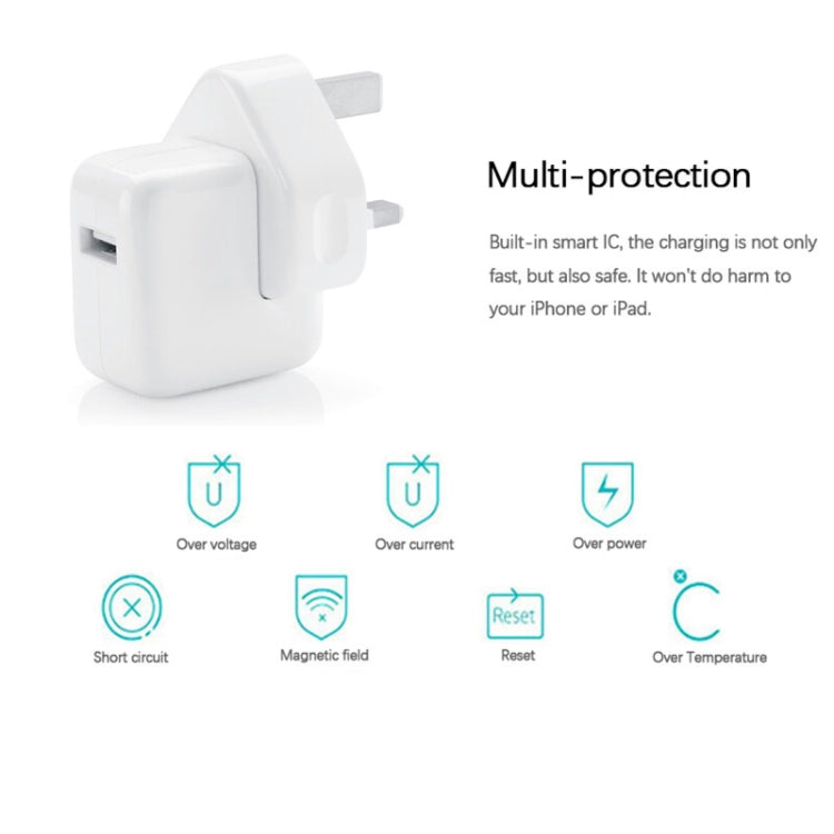 12W USB Port Travel Charger for iPad Series / iPod Series / iPhone Series , UK Plug