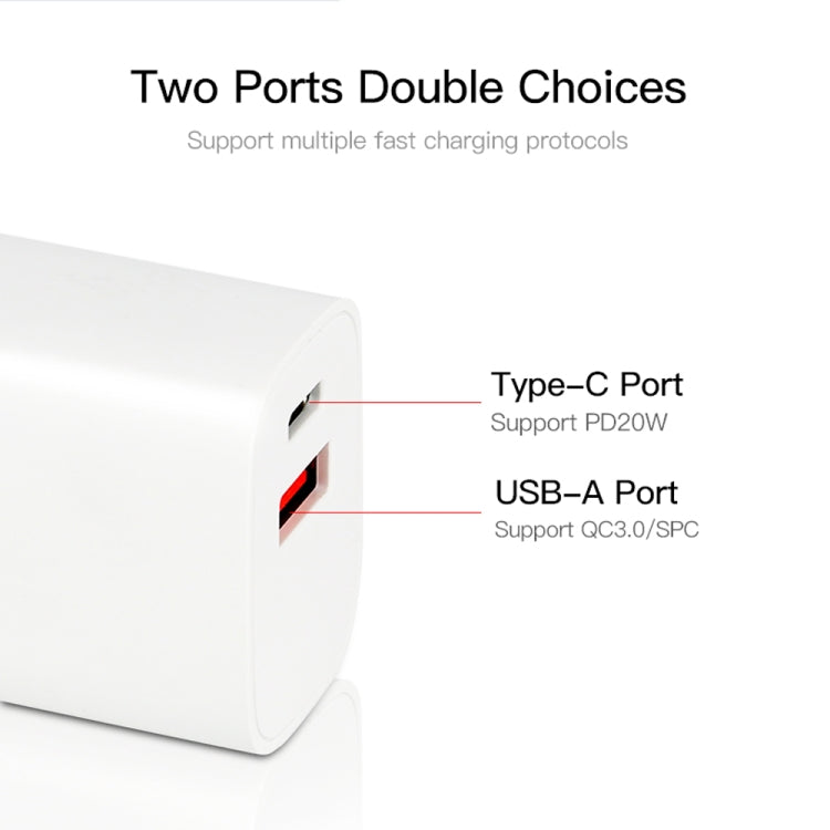 CS-20W Mini Portable PD3.0 + QC3.0 Dual Ports Fast Charger with 3A Type-C to 8 Pin Data Cable