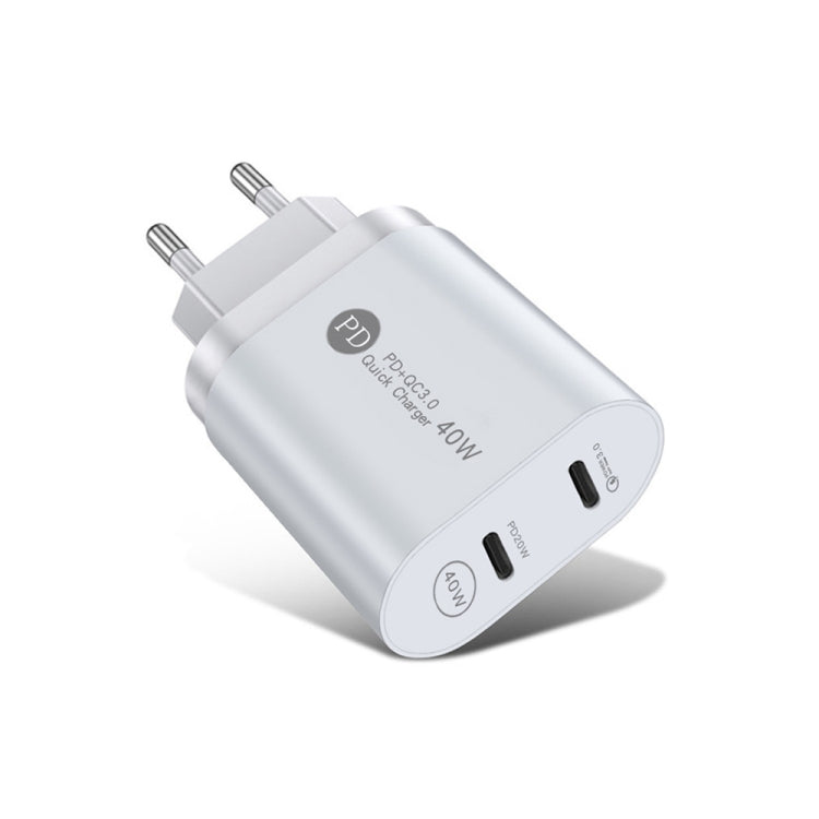 002 40W Dual Port PD / Type-C Fast Charger for iPhone / iPad Series, EU Plug