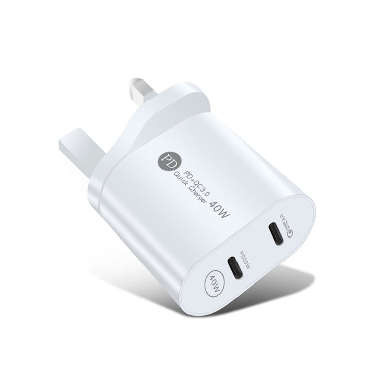 002 40W Dual Port PD USB-C / Type-C Fast Charger for iPhone / iPad Series, UK Plug
