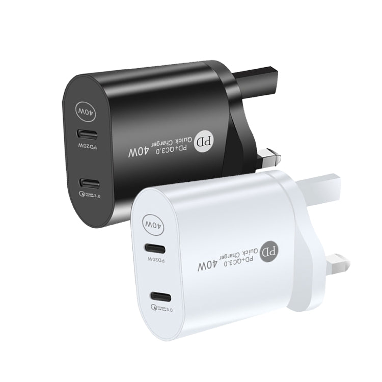 002 40W Dual Port PD USB-C / Type-C Fast Charger for iPhone / iPad Series, UK Plug