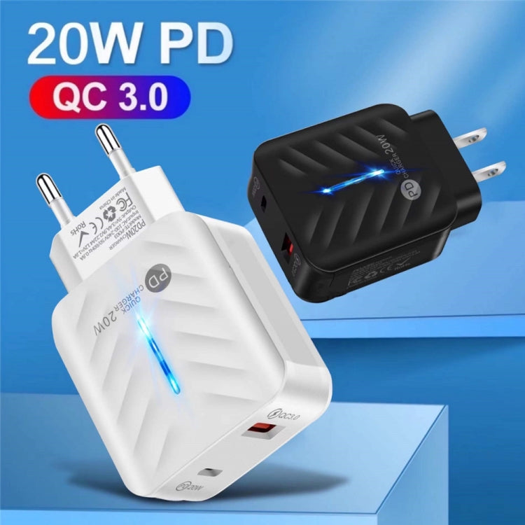 PD03 20W PD3.0 + QC3.0 USB Charger with Type-C to 8 Pin Data Cable, EU Plug