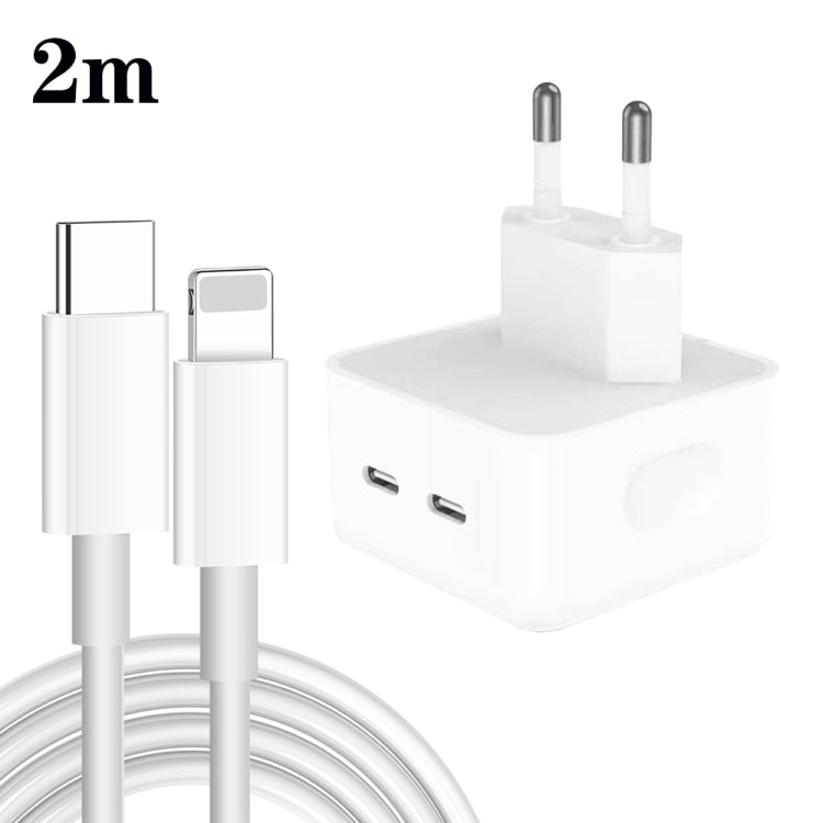 PD 35W Dual USB-C / Type-C Ports Charger with Type-C to 8 Pin Data Cable, EU Plug
