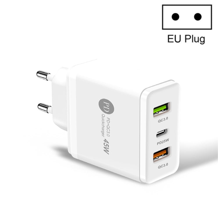 45W PD3.0 + 2 x QC3.0 USB Multi Port Quick Charger, EU Plug