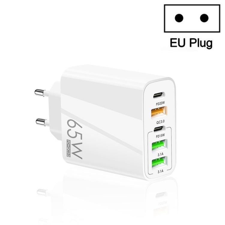 65W Dual PD Type-C + 3 x USB Multi Port Charger for Phone and Tablet PC, EU Plug