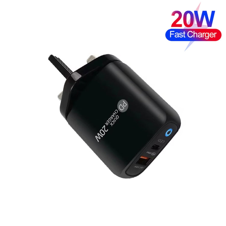 PD04 Type-C + USB Mobile Phone Charger with Type-C to 8 Pin Cable, UK Plug